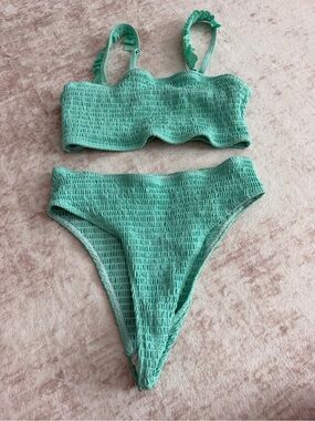 SHEIN - Smocked Two-Piece Bikini Set in Mint Green - Women’s Size Large